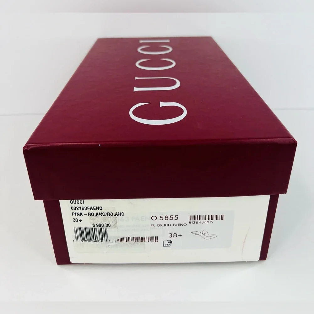 Gucci Princetown Horsebit Logo Print Pink Fabric Flat Loafer Mules Size EU 38.5 - Picture 2 of 12